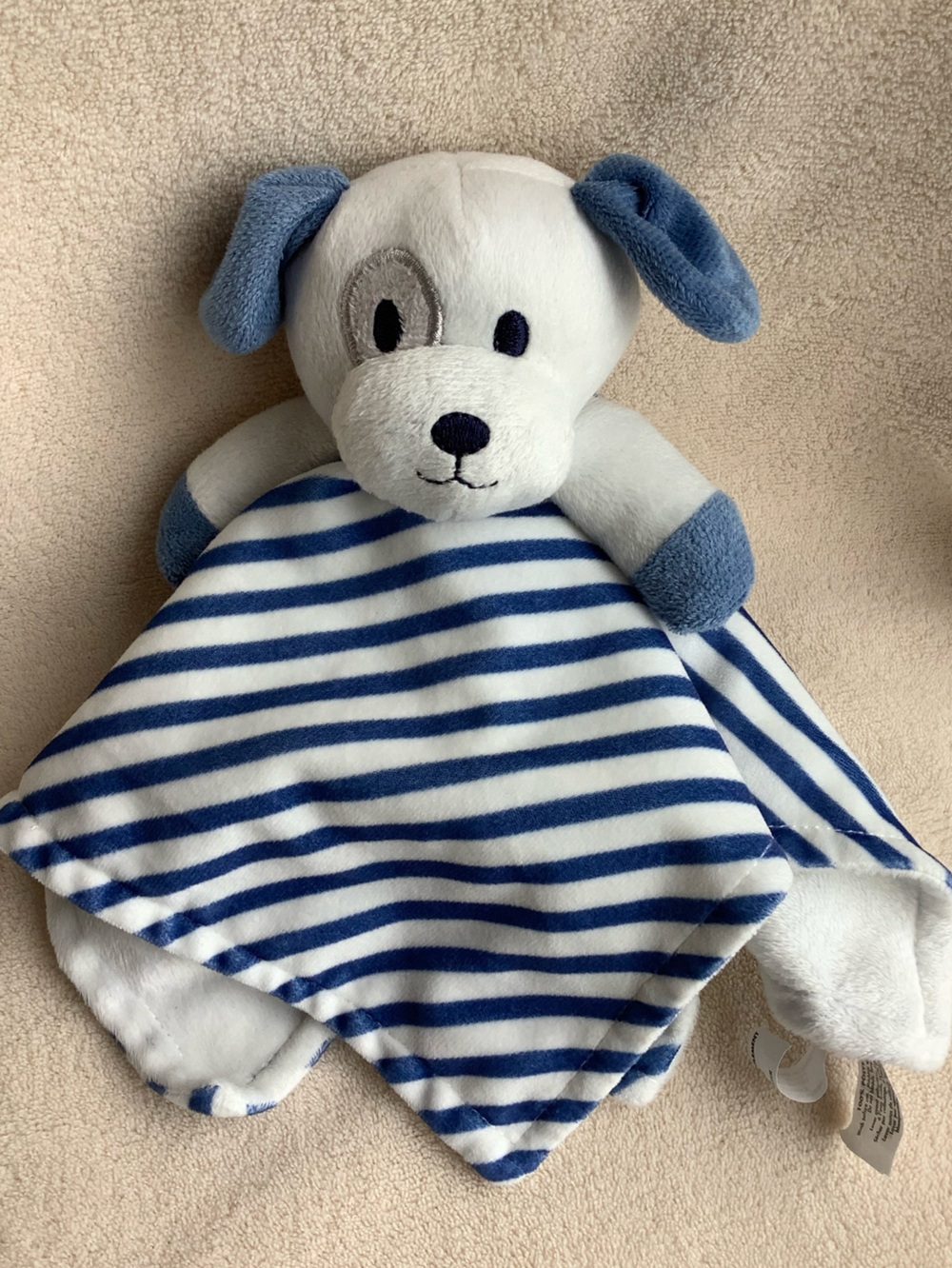 Kidgets Blue and White Striped Puppy Dog Lovey Security Blanket Toy